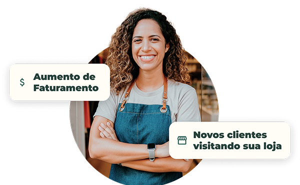 Mulher confiante e mensagens sobre o produto